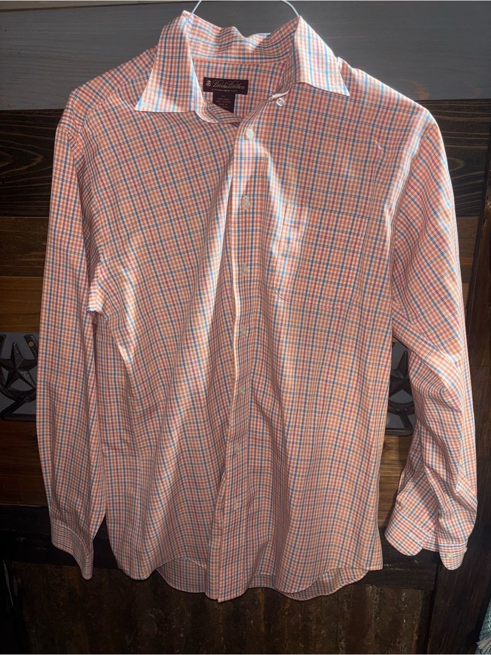Brooks Brothers Orange and Blue Plaid Dress Shirt